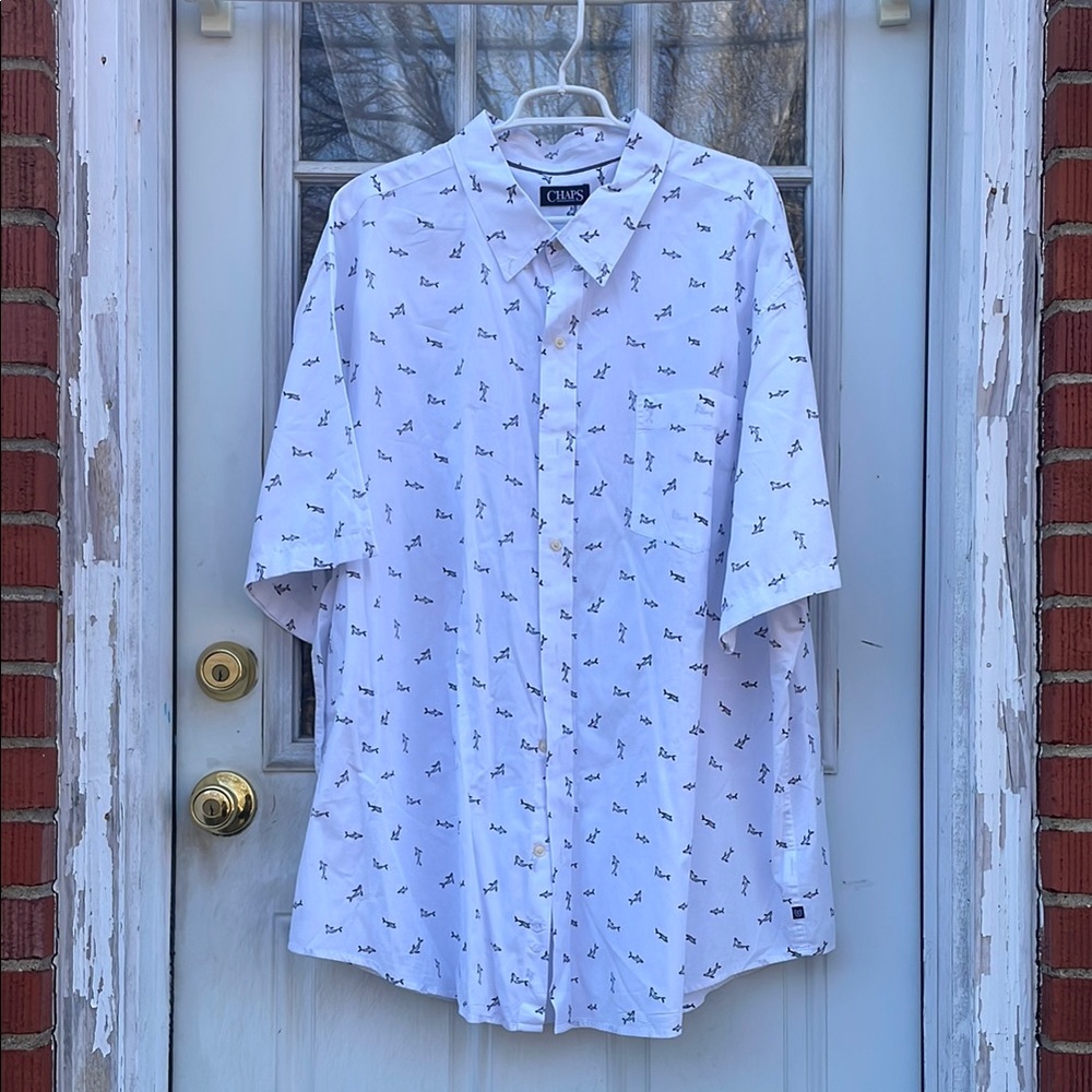 CHAPS Collared Button Up Aquatic Print Short Sleeve Shirt ~ Men’s Size 4XB